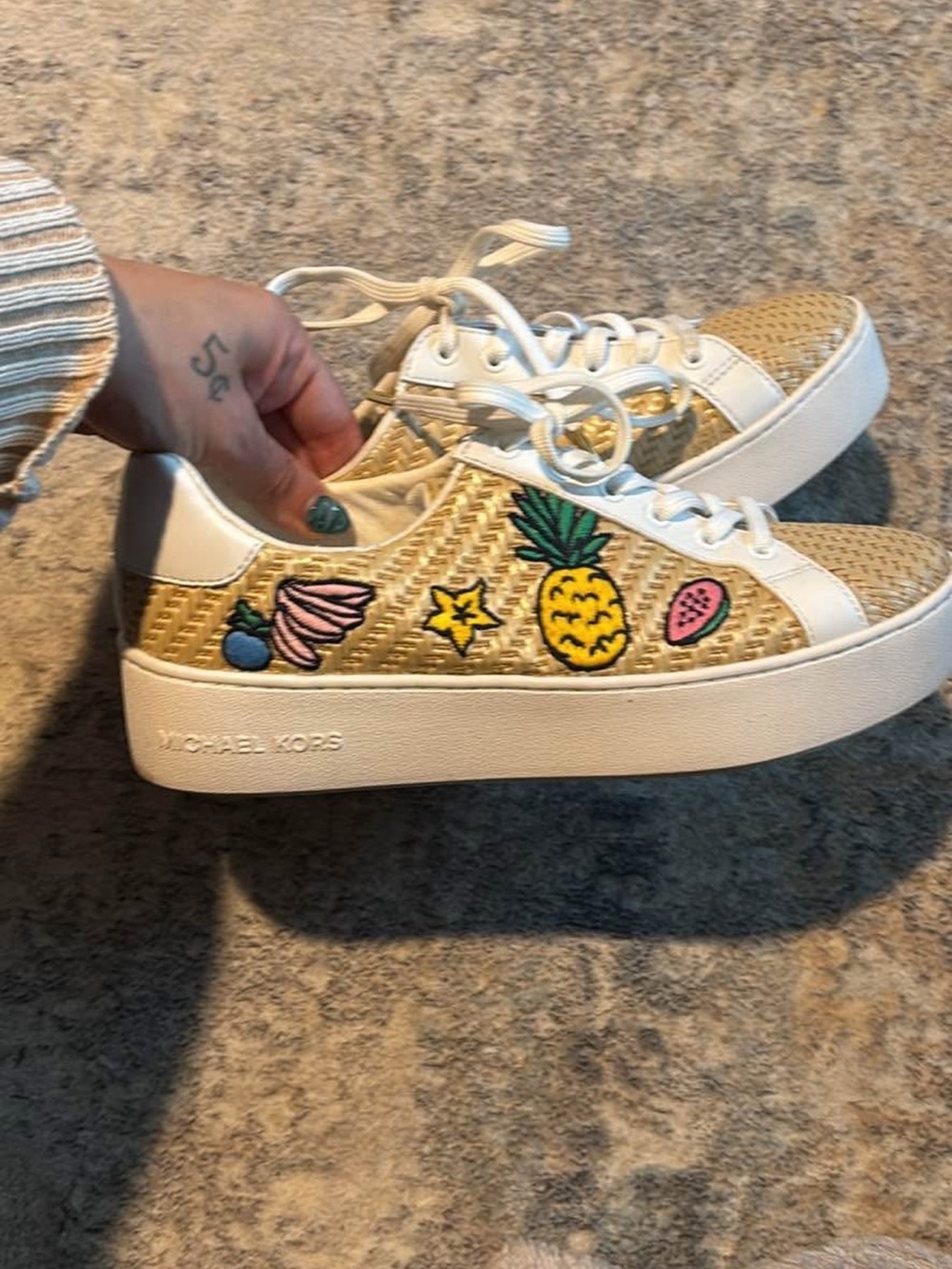 Michael Kors Woven Platform Sneakers with Fruit Patch Embroidery